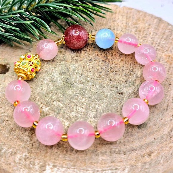 Beautiful Mixed Nature Crystals Tourmaline Blessing Charm Wheel Bracelet - Picture 8 of 10